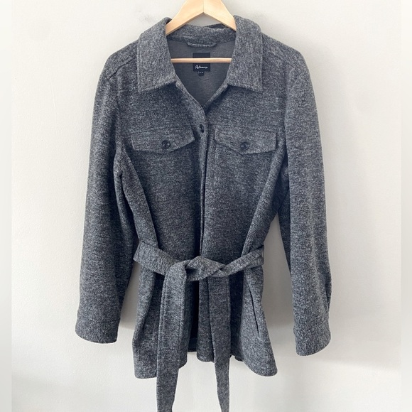 Reitmans Heather Grey Soft Fleece Knit Belted Fall Button Down Shirt Jacket - Picture 1 of 3